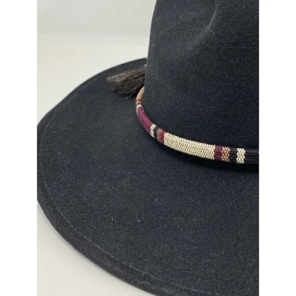 Stetson Crushable Wool Felt Outback Cowboy Hat Size S Black Woven Band Silver - Picture 2 of 13